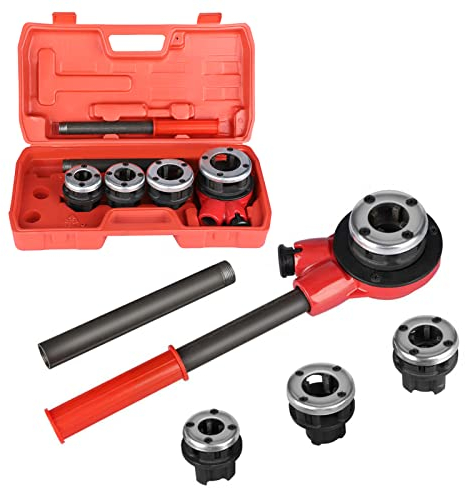 7 tlg Schneidkluppensatz, Rohrgewindeschneidsatz Gewindeschneidkluppe set Gewindeschneider Wasserrohr Hydraulischer Einfädler mit Plastikbox 1/2, 3/4, 1, 1-1/4