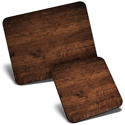 Mouse Mat & Coaster Set - Old Grunge Dark Wood Effect 23.5 x 19.6 cm & 9 x 9 cm for Computer & Laptop, Office, Gift, Non-slip Base #3526