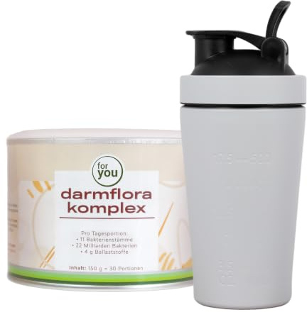 for you Darmflora Komplex + Gratis Shaker Grau – Probiotika mit 11 Bakterienstämmen, 22 Milliarden Kulturen pro Portion & Ballaststoffen aus resistentem Dextrin und Akazienfaser