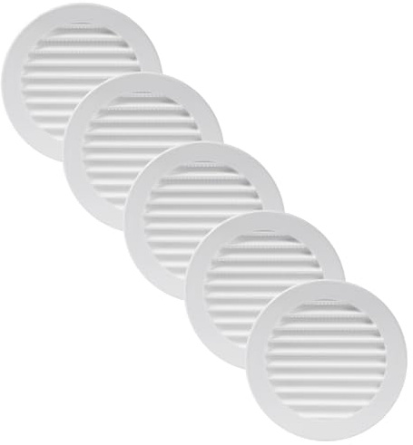 Vent Systems Cubierta paquete de 5 de ventilación blanca de 10 cm, rejilla de ventilación redonda, rejilla de ventilación de aire, cubierta para parrilla, ventilación de aire acondicionado