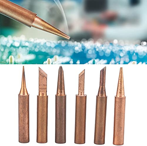 Lot de 6 pannes à souder - Diamètre intérieur : 4 mm - En cuivre - Pointe pointue - Pointe de couteau, fer à cheval - Pointe plate - Pour fer à souder du marché 936 937 938 969 8586 852D