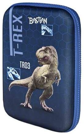 minimutz Federmappe Junge mit Namen | Motiv Dinosaurier T-Rex | Gefülltes & personalisiertes 3D Federmäppchen Schüleretui groß in blau