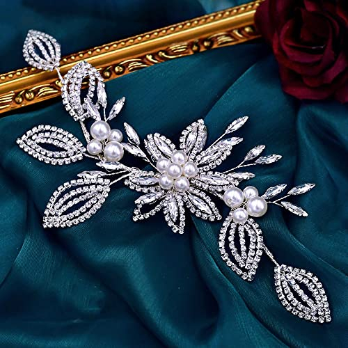 Haarschmuck Damen Silber Braut Hochzeit Kopfschmuck aus Perlen Strass Brautschmuck Haare Brautjungfern Brauthaarschmuck Mädchen Haar Schmuck, 3
