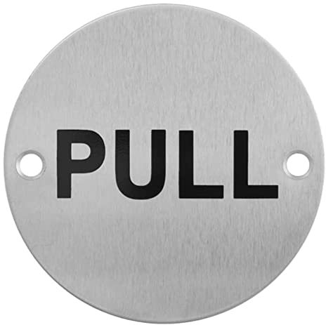 V Safety Fire door 'PULL' Sign, Stainless Steel, 76mm, Safety Sign with fixings