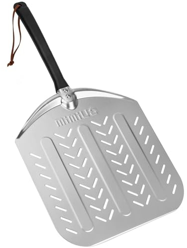 Mimiuo Aluminum Perforated Pizza Peel, Professional 12 x 14 Inch Pizza Spatula Turning Shovel for Baking Bread & Pie, Pizza Paddle for Oven and Grill