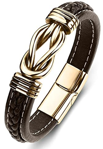 Dsnyu Lederarmbänder für Herren, Bunt Armreifen für Männer mit Magnet Verschluss, Überlappend Retro Punk Armband für Geburtstag