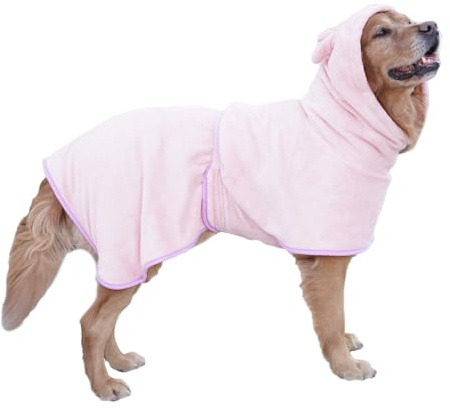 BT Bear Hundbadrock, superabsorberande hund snabbtorkande mikrofiberrock med huva badhandduk för valp små medelstora hundar (L, rosa)