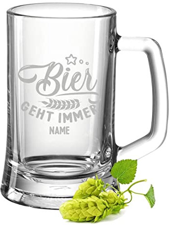 GRAVURZEILE Bierkrug mit Gravur - Bier geht immer - Personalisiert mit Namen - Bierseidel als Geschenk für Bierkenner - Geschenke für Papa zum Vatertag Geburtstag oder zu Weihnachten - Größe 0,3 L