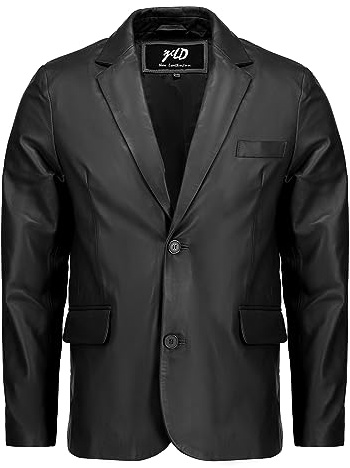 Jild Invisible Stitching Casual Leather Blazer for Men -Button Up Closure Coat Style Regular Fit Real Lambskin Leather Jacket Men (408-Blk-XX-Large)