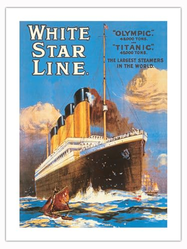 White Star Line - RMS Olypmic RMS Titanic - The Largest Steamers in World - Vintage Ocean Liner Travel Poster c.1911 - Bamboo Fine Art 290gsm Paper (Unframed) 12x16in