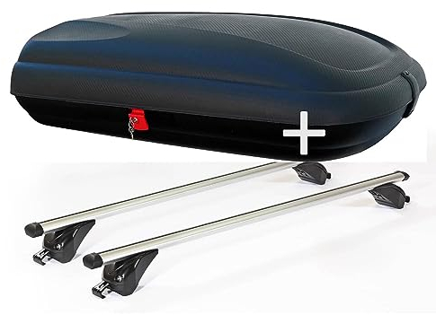 Dachbox VDPBA320 320 Liter carbonlook abschließbar + Dachträger VDPKING2 kompatibel mit Volkswagen Touran II (5T) offene Reling 5 Türer ab 2015