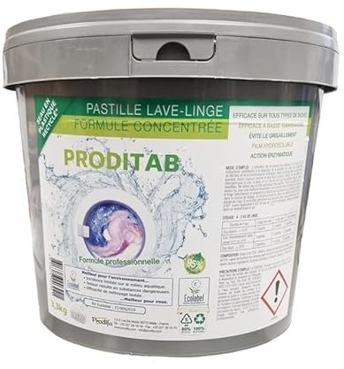 Pastille lave-linge concentrée Ecolabel PRODITAB Seau de 150 pastilles