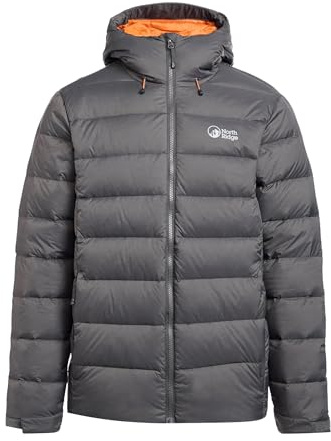 NORTH RIDGE Men's Tech Down II Jacket with Adjustable Hood & 550 Fill Power Down, Water Repellent, Durable Ripstop Fabric, Puffer Winter Coat (UK, Alpha, L, Regular, Regular, Grey)