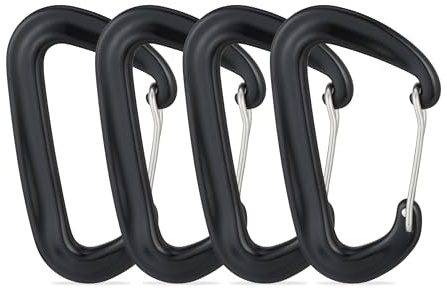 Relaxdays Karabiner Aluminium 4er Set, Outdoor, Schwerlast Karabinerhaken 1700 kg, Rucksack, Schlüssel, Camping, schwarz
