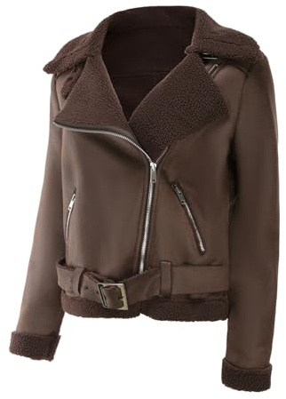 YURCI Women Winter Sherpa Lined Leather Jacket Fur Womens Aviator Faux Shearling Sheepskin Pilot Bomber Jacket - Leather Jacket for Women