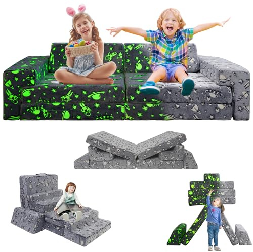LFCREATOR Kids Play Couch, Modular Toddler Glow Sofa for Playroom Bedroom，Imaginative Convertible Play Couch for Boys Girls.Gift for Kids.Spaceman