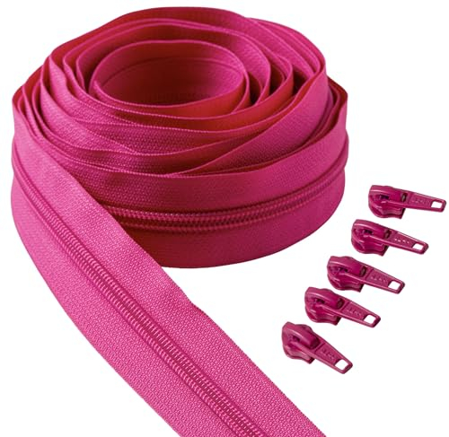 IPEA Endlos Reißverschluss Rosa Fuchsie 5 Meter + 15 Schieber aus Metall – Kette Größe #5 – Made in Italy – Durchgehender Reißverschlüsse mit Zipper aus Nylon – Zuschneidbar für Meterware – 30 mm