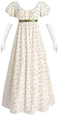 Fiamll Vestidos Regency para mujer con cintura imperio floral regency era, vestido largo de fiesta de té, disfraz renacentista