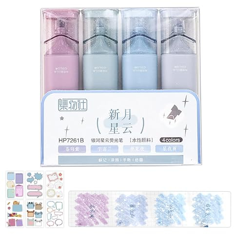 WIWIDANG Glitzer Textmarker, flexibles, magisches, wischfestes, buntes Glitzer-Textmarker-Set, geeignet für Notizen im Lerntagebuch mit Aufklebern (1 pcs Style-C)