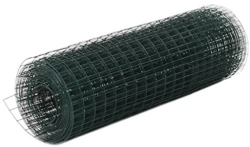 LAPOOH Drahtzaun Stahl mit PVC-Beschichtung 25x0,5 m Grün, Maschendrahtzaun, Gartenzaun, Hühnerzaun, Hundezaun, Hasendraht, Draht Zaun 143632