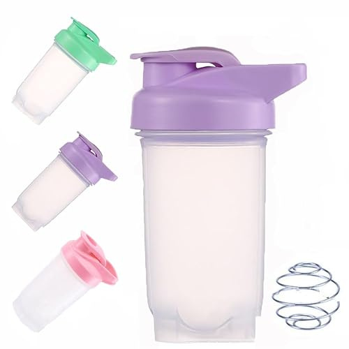 HZYUEKUN Protein Shaker Flasche 300ml mit Edelstahl-Rührkugel, BPA- und DEHP-frei, auslaufsicherer Klappdeckel, geruchsneutral, temperatursicher, spülmaschinenfest - Lila