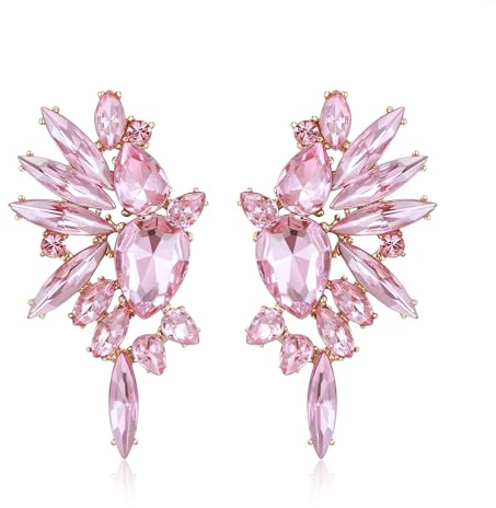 EVER FAITH Crystal Fashion Statement Cluster Earrings, Art Deco Marquise Teardrop Dangle Earrings for Women Girls Pink Gold-Tone
