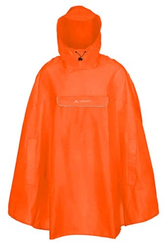 VAUDE Valdipino Poncho de vélo imperméable en polyester recyclé, coupe-vent, réfléchissant, avec capuche et poche avant, longueur 85 cm, Orange, XXL