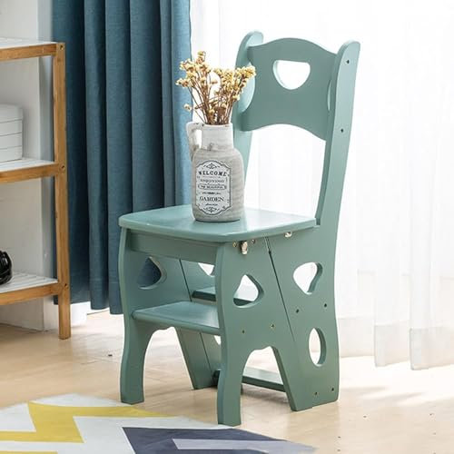 Chaise échelle en bois à 4 marches marche pieds pour la maison, la cuisine, la bibliothèque – Chaise d'escalier pliable multifonction convertible avec banc à chaussures et porte-fleurs