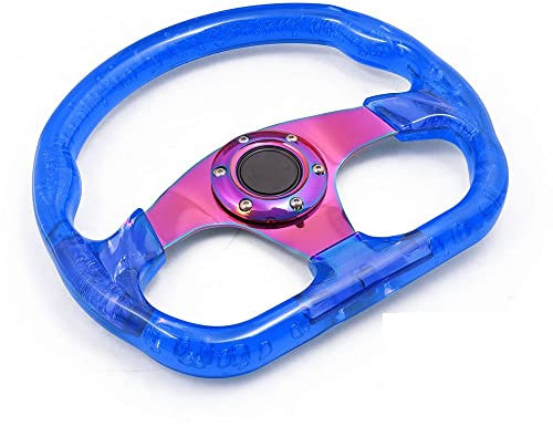 ZiYouao Sportlenkrad 320mm 12.5inch Acryl Lenkrad & Hornknopf 6 Löcher Modified Sports Lenkrad 10 Farben Holzlenkrad(Blue)