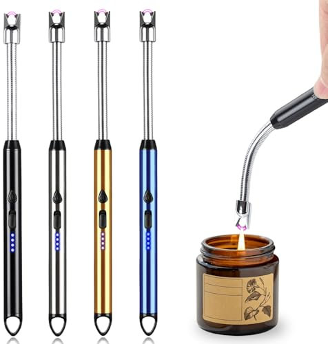 Set di 4 accendini elettrici ad arco, ricaricabili USB, al plasma, lunghi per candele, barbecue, campeggio, camino (nero, blu, oro, argento)