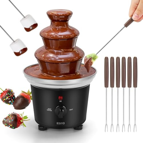 IEBIYO Fuente de fondue de chocolate con 6 tenedores de inmersión de 3 niveles, máquina eléctrica de fusión de chocolate, perfecta para chocolate, queso, postre, inauguración de la casa, regalo de