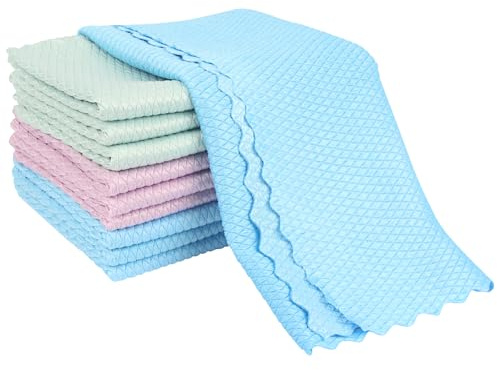 10 Pack Fish Scale Microfibre Cloths for Cleaning, Lint Free Glass Wipes | Fish Scale Pattern Polishing Towels, 30x40cm Streak Free Reusable Microfibre, 10 Pack for Kitchen Car Window