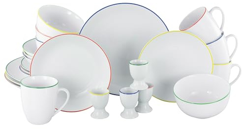 CreaTable, 24056, Serie Luna Color Line, 24-teiliges Geschirrset für 4 Personen, Kombiservice aus Porzellan, spülmaschinen- und mikrowellengeeignet, Qualitätsproduktion