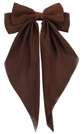 Hrlace Barrettes à cheveux avec grand nœud en satin soyeux - Long ruban uni - Barrette à cheveux française - Accessoires de cheveux pour fête - Pour femmes et filles - Cadeau de mariage - Marron foncé