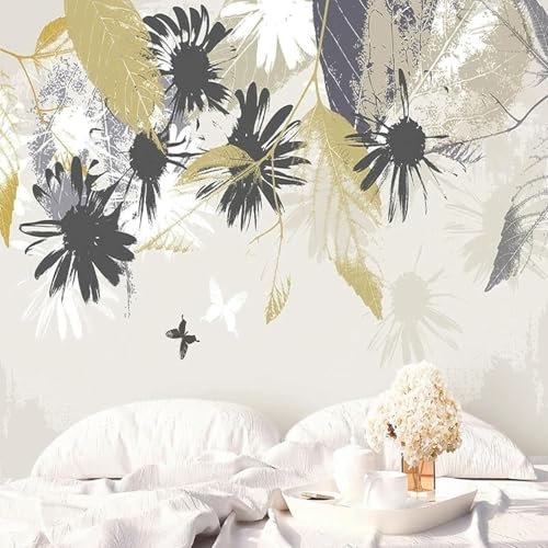 Tzxztt Aquarell Abstraktes Blatt Moderne 3D Tapete Geprägte Seide Neutrale Töne Material Ideal Für Wohnzimmer Schlafzimmer-150cm×105cm