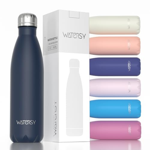 WATERSY 500 ml Borraccia Termica, 17oz Bottiglia Acqua in Acciaio Inox, Thermos per Acqua Freddo 12 ore/Caldo 24 ore, Regalo Perfetto Bambini e Adulti, per Palestra, Sport (Blu Elettronico)