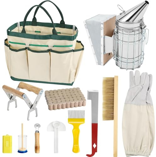 yeatruojeet Bienenstock-Starter-Set, Bienenzuchtbedarf, Bienenzuchtbedarf, Bienenzubehör und Ausrüstung mit Bienenraucher, Honigbienenenstock-Werkzeuge für Anfänger und Bienenhalter, 12-teilig