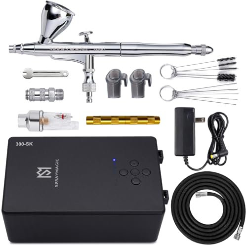 SprayMagic Airbrush Kit with Air Compressor, 55PSI High Pressure Dual-Action Air Brush Gun, Airbrush Spray Gun Set for Models Painting, Makeup, Cakes, Tattoo, Nails Art