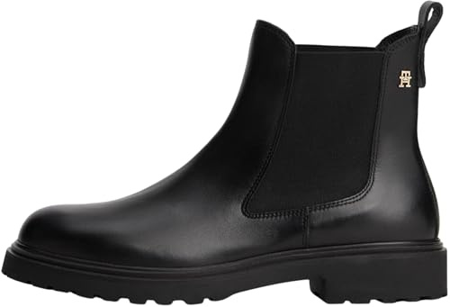 Tommy Hilfiger Botines Chelsea Mujer Cleated de piel, Negro (Black), 36