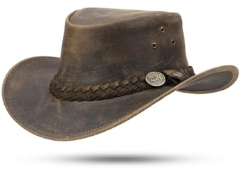 Rugged Earth Pathfinder Classic – Robuster Lederhut für Western, Bushcraft & Outdoor | Vintage Cowboyhut mit Luftösen & Kinnriemen-Ösen (DE/NL/SE/PL, Alphanumerisch, S, Braun)