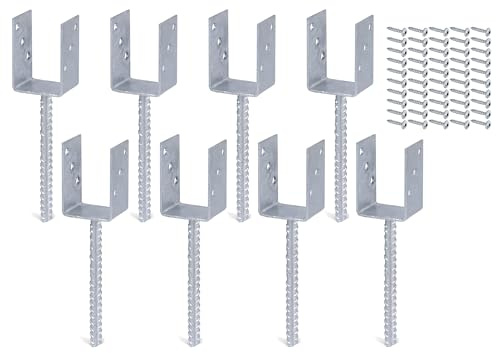 Alberts 8er Set U-Pfostenträger | mit Betonanker aus Riffelstahl | feuerverzinkt | lichte Breite 71 mm | inkl. 50 Schrauben