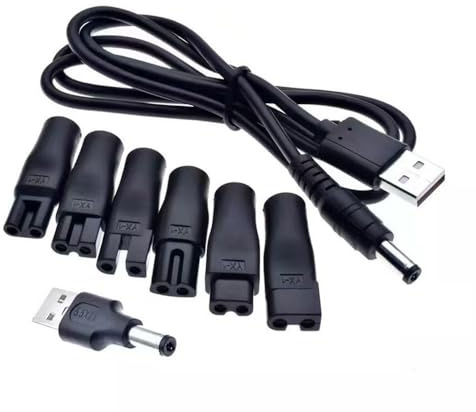 ENEWSTAR Charging Cable with 6 Tips Power Cord 5V Replacement Charger USB adapter Suitable for Electric Hair Clippers, Beard trimmers, Shavers, Beauty Instruments, Desk Lamps, Purifiers