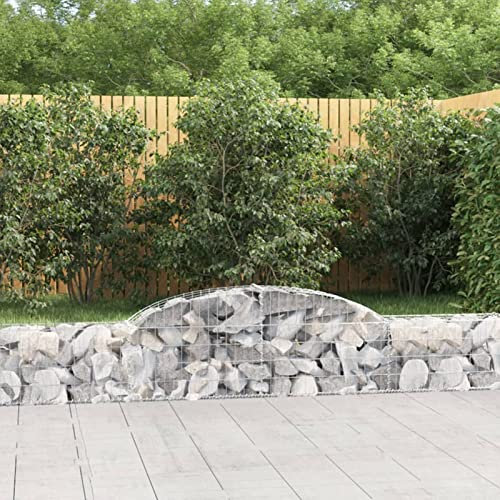 Fasba Gabione mit Hochbogen, Steinkorb Drahtkorb Dekorativ, Gabionenkörbe Verstärkte Gabionenhaken, Gabionenwand Gabionen Zaun Garten, 300x30x40/60 cm Verzinktes Eisen