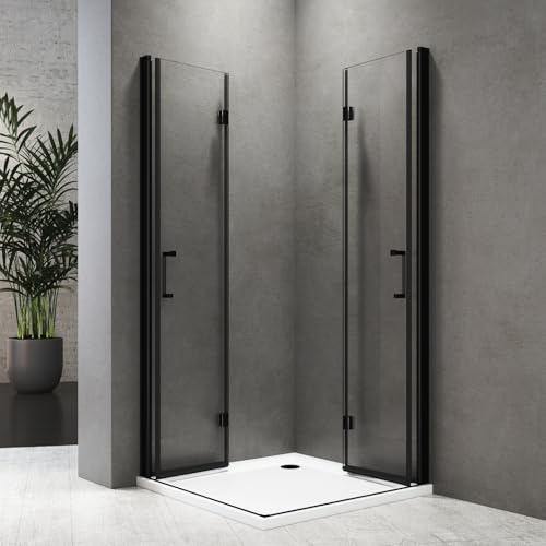 Duschkabine Eckeinstieg 90 x 120cm 180° Falttürkabine 6 mm Nano Glas Schwarz Drehfalttür Duschabtrennung Duschwand Höhe 195cm