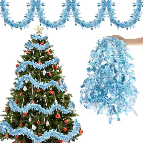 Aitsite 5 confezioni da 10M di Lametta per albero di Natale, Lametta rosso rosa e bianco fiocco di neve, decorazione natalizia per albero di Natale, ghirlanda per Natale, decorazione per feste di