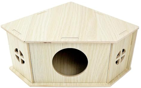 Wilgure Abri en Bois Naturel pour Hamster Maison Facile À Assembler Cachettes Résistantes À La Mastication Cage Rongeurs Lieu De Divertissement Habitat Animaux De Compagnie