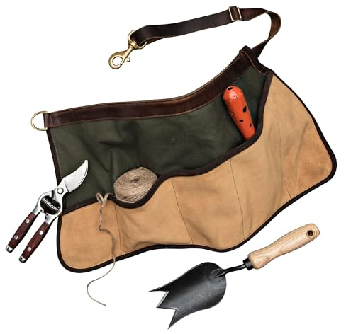Garden Apron with Pockets - Cowhide Suede and Water-Repellent Military-Grade Duck Canvas Utility Belt Gardening Apron for Women and Men - Garden Tool Belt with Adjustable Waist by Kings County Tools