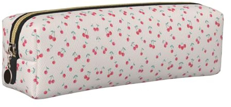 KAPPTYY Bonito estuche escolar de cuero con estampado de cerezas rojas con cremallera, bonito estuche para bolígrafos para niños y niñas, suministros de vuelta a la escuela, Gold, Talla única, Neceser