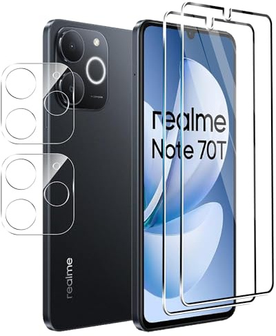 CAUHENYEE Pellicola Vetro Temperato per Realme Note 70 4G / Note 70T,2 pezzi Pellicola Vetro Temperato + 2 pezzi di Protezione per Fotocamera,HD Vetro Protettivo con Durezza 9H