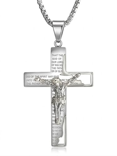 Sllaiss Korshalsband för män kvinnor: Hypoallergeniska halsband i rostfritt stål med Jesus korshänge unikt krucifix halsband smycken polerade kors kedja tillbehör silver/guld/svart